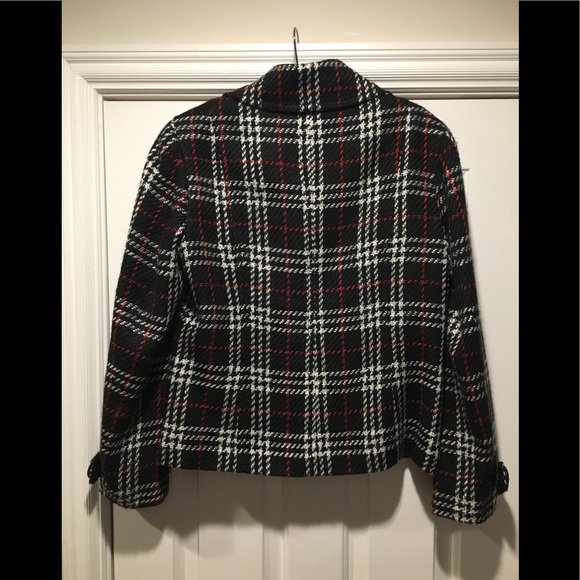 Chico’s Black/Red/White Plaid Lined Coat Size 1 (US Medium/8) - Picture 4 of 16